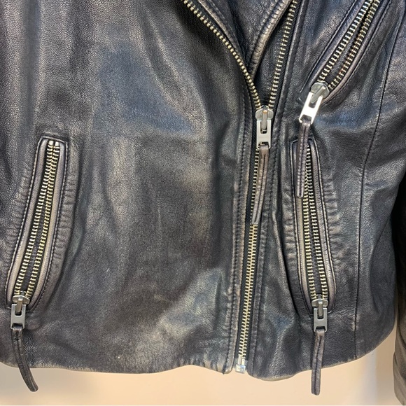 Topshop 100% Genuine Leather Distressed Zippers Moto Biker Jacket - Picture 5 of 16